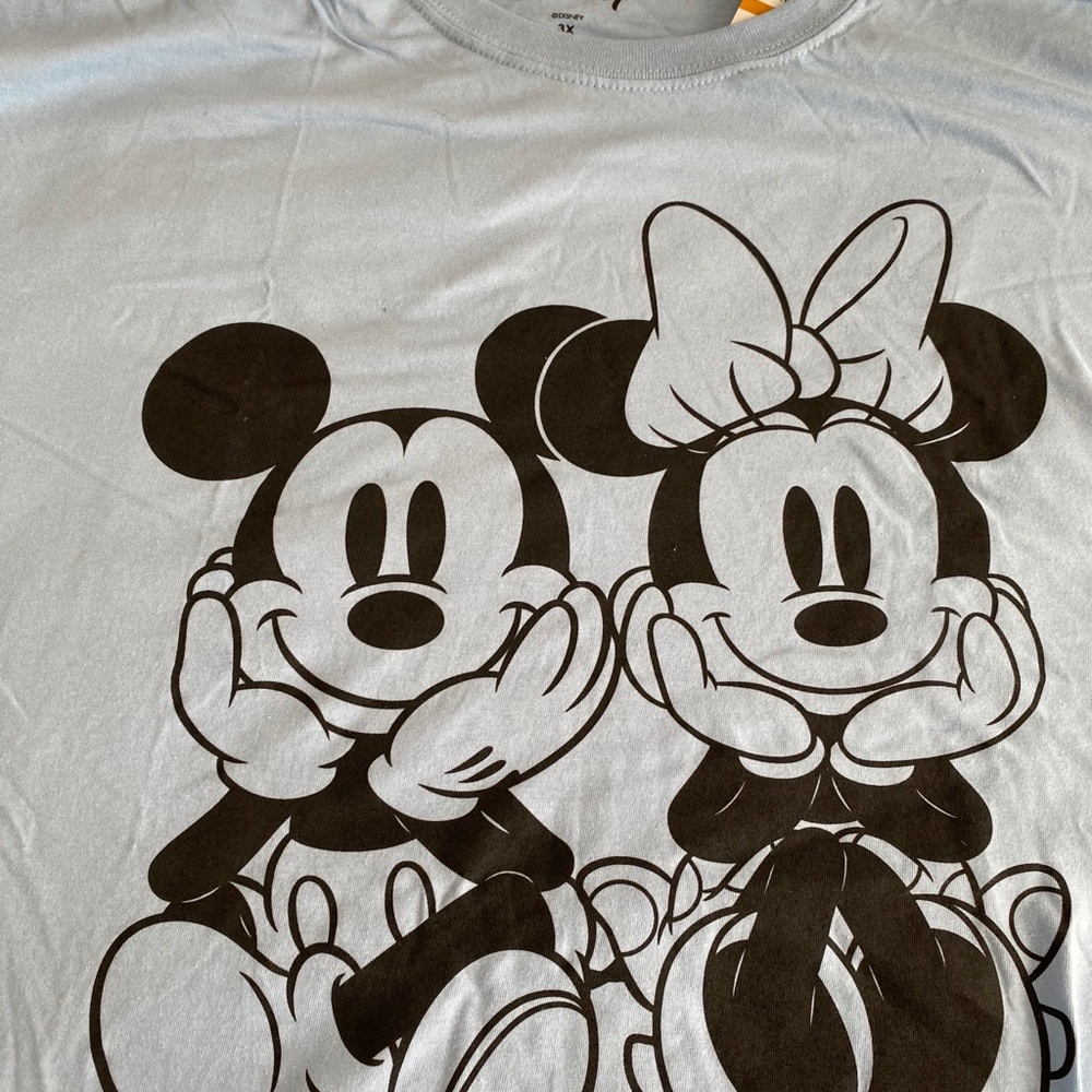 blue open 1 shoulder Disney T shirt Mickey Minnie